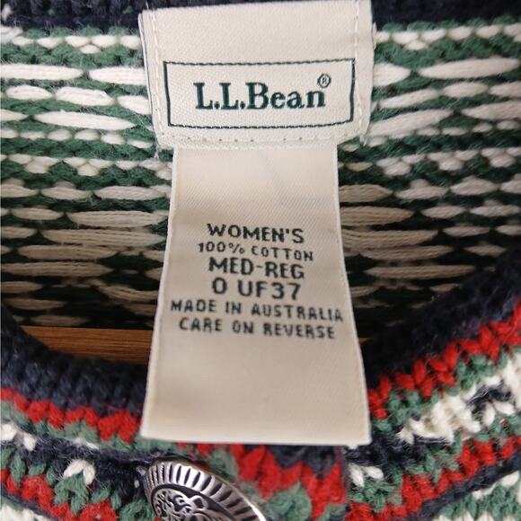 L. L. Bean VTG SZ M Cotton Nordic Fair Isle Snowflake/Heart Henley Sweater - Picture 5 of 6